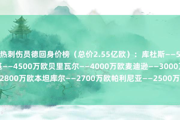 热刺伤员德回身价榜（总价2.55亿欧）：库杜斯——5500万欧库卢塞夫斯基——4500万欧贝里瓦尔——4000万欧麦迪逊——3000万欧里沙利松——2800万欧本坦库尔——2700万欧帕利尼亚——2500万欧本·戴维斯——500万欧    体育录像/图片